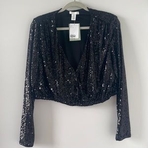 COPY - Black Sequin Long Sleeve Crop Top